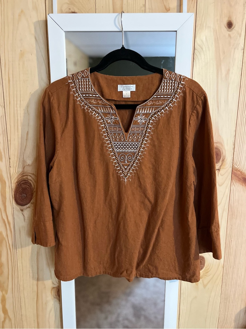 ☀️3/$15 ☀️ C&B Boho Linen Blend 3/4 Sleeve Embroidered Beaded Blouse